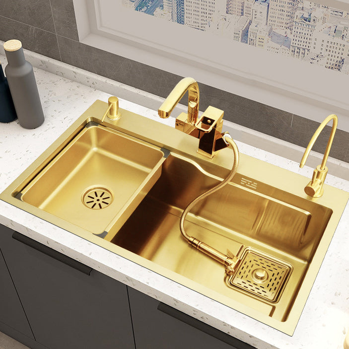 Glam Stainless Kitchen Sink Golden with Faucet Cutting-Board Drain Assembly Sink Clearhalo 'Home Improvement' 'home_improvement' 'home_improvement_kitchen_sinks' 'Kitchen Remodel & Kitchen Fixtures' 'Kitchen Sinks & Faucet Components' 'Kitchen Sinks' 'kitchen_sinks' 6196238