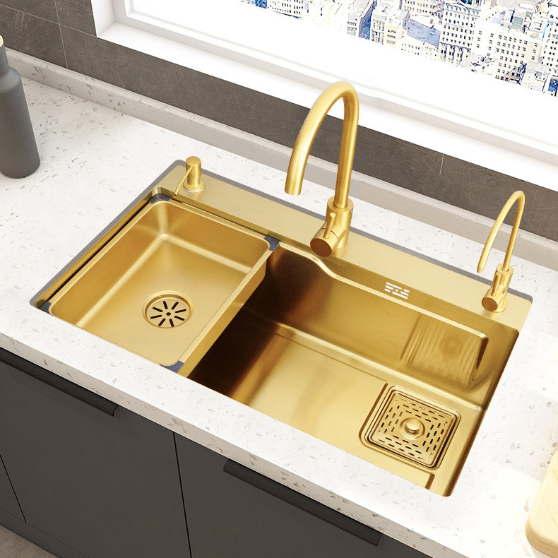 Glam Stainless Kitchen Sink Golden with Faucet Cutting-Board Drain Assembly Sink Clearhalo 'Home Improvement' 'home_improvement' 'home_improvement_kitchen_sinks' 'Kitchen Remodel & Kitchen Fixtures' 'Kitchen Sinks & Faucet Components' 'Kitchen Sinks' 'kitchen_sinks' 6196239