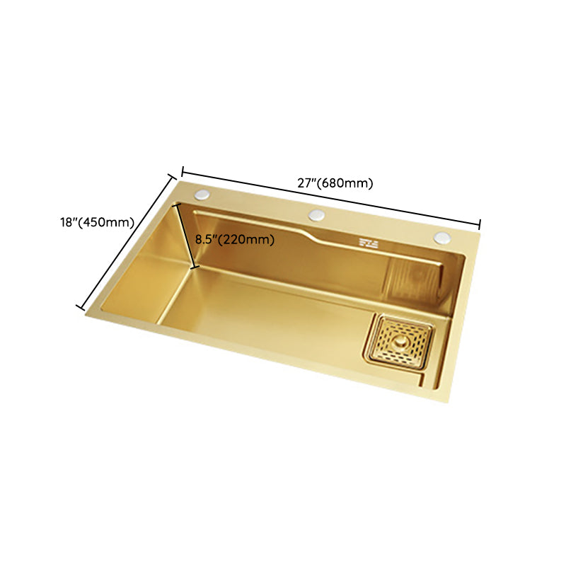 Glam Stainless Kitchen Sink Golden with Faucet Cutting-Board Drain Assembly Sink Clearhalo 'Home Improvement' 'home_improvement' 'home_improvement_kitchen_sinks' 'Kitchen Remodel & Kitchen Fixtures' 'Kitchen Sinks & Faucet Components' 'Kitchen Sinks' 'kitchen_sinks' 6196241