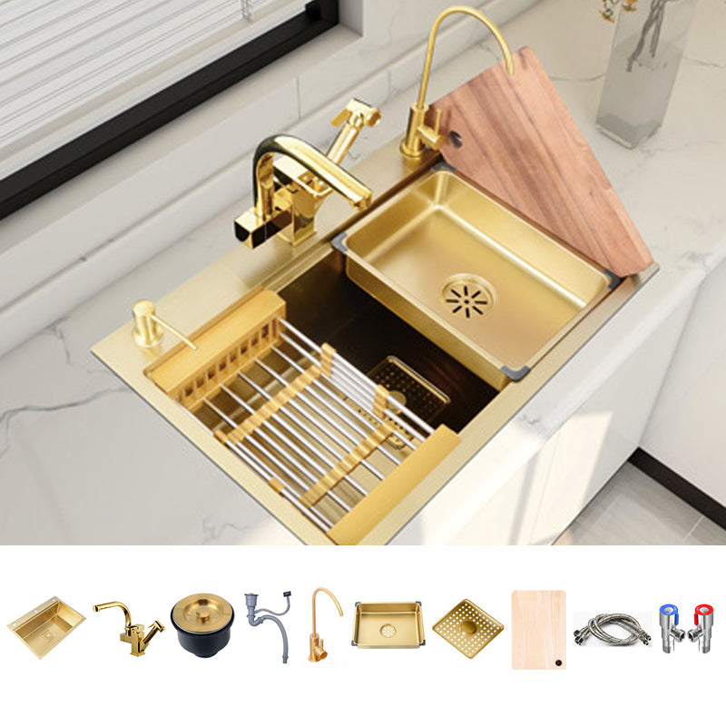 Stainless Steel Kitchen Sink Single Bowl Drop-in Sink 3 Holes with Strainer Sink with Faucet Draw the Nozzle Faucet Clearhalo 'Home Improvement' 'home_improvement' 'home_improvement_kitchen_sinks' 'Kitchen Remodel & Kitchen Fixtures' 'Kitchen Sinks & Faucet Components' 'Kitchen Sinks' 'kitchen_sinks' 6196244