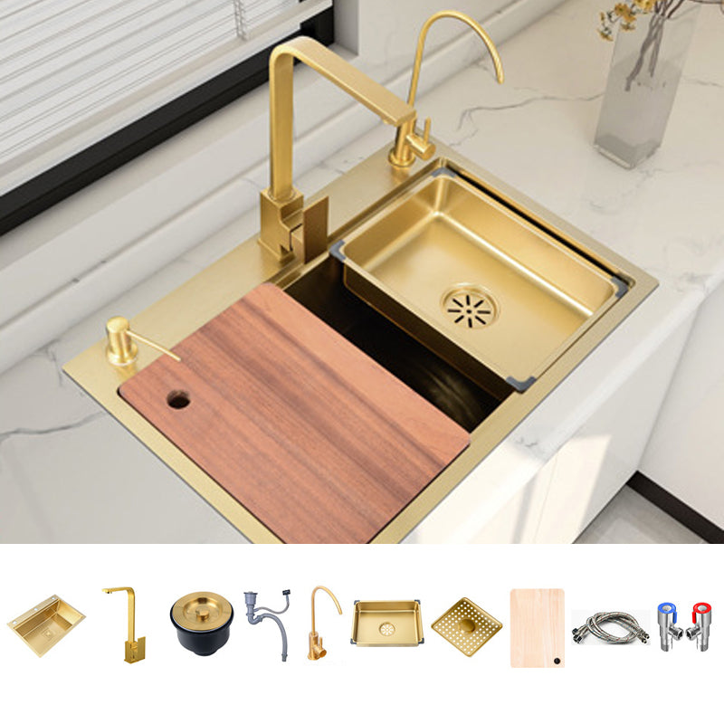 Stainless Steel Kitchen Sink Single Bowl Drop-in Sink 3 Holes with Strainer Sink with Faucet Square Faucet Clearhalo 'Home Improvement' 'home_improvement' 'home_improvement_kitchen_sinks' 'Kitchen Remodel & Kitchen Fixtures' 'Kitchen Sinks & Faucet Components' 'Kitchen Sinks' 'kitchen_sinks' 6196245