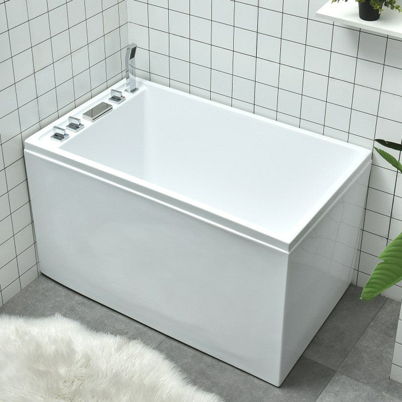 Modern Acrylic-Fiberglass Rectangular Bathtub Freestanding Soaking Bathtub 43"L x 26"W x 25"H Left Tub with Silver 5-Piece Set Clearhalo 'Bathroom Remodel & Bathroom Fixtures' 'Bathtubs' 'Home Improvement' 'home_improvement' 'home_improvement_bathtubs' 'Showers & Bathtubs' 6196286