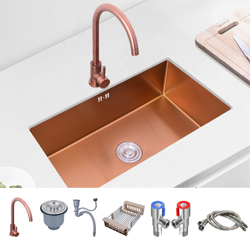 Modern Stainless Kitchen Sink Center Strainer Drain Assembly Sink with Faucet Sink with Faucet Gooseneck High Arc Clearhalo 'Home Improvement' 'home_improvement' 'home_improvement_kitchen_sinks' 'Kitchen Remodel & Kitchen Fixtures' 'Kitchen Sinks & Faucet Components' 'Kitchen Sinks' 'kitchen_sinks' 6196347