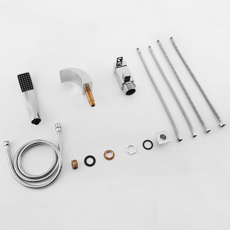 Waterfall Spout Bathroom Faucet Lever Handle Sink Faucet with Shower Head Clearhalo 'Bathroom Remodel & Bathroom Fixtures' 'Bathroom Sink Faucets' 'Bathroom Sinks & Faucet Components' 'bathroom_sink_faucets' 'Home Improvement' 'home_improvement' 'home_improvement_bathroom_sink_faucets' 6197126