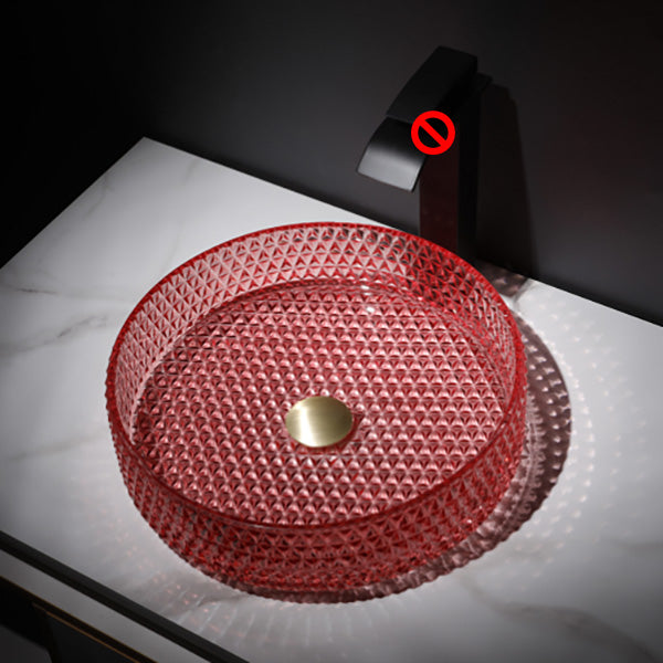 Contemporary Bathroom Sink Pop-Up Drain Glass Solid Color Rectangular Vessel Sink Red Circular Clearhalo 'Bathroom Remodel & Bathroom Fixtures' 'Bathroom Sinks & Faucet Components' 'Bathroom Sinks' 'bathroom_sink' 'Home Improvement' 'home_improvement' 'home_improvement_bathroom_sink' 6197136