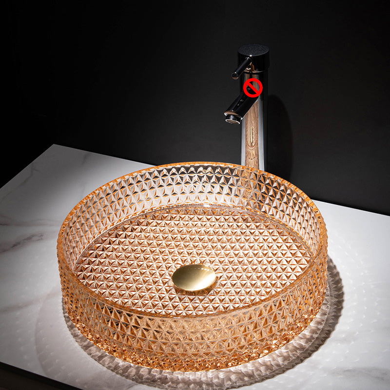 Contemporary Bathroom Sink Pop-Up Drain Glass Solid Color Rectangular Vessel Sink Orange Circular Clearhalo 'Bathroom Remodel & Bathroom Fixtures' 'Bathroom Sinks & Faucet Components' 'Bathroom Sinks' 'bathroom_sink' 'Home Improvement' 'home_improvement' 'home_improvement_bathroom_sink' 6197140