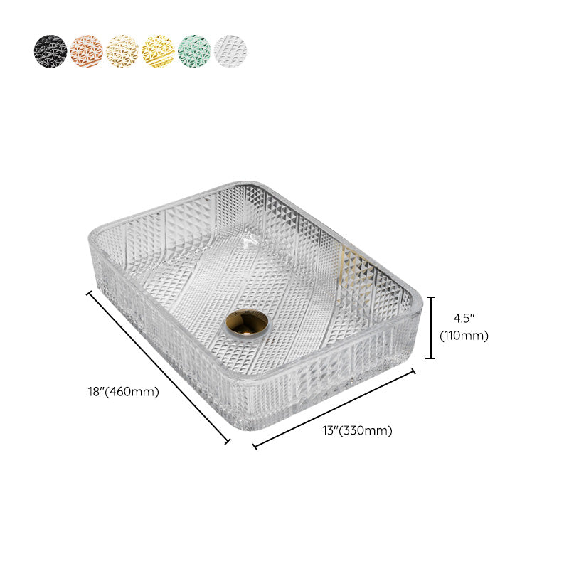 Contemporary Bathroom Sink Pop-Up Drain Glass Solid Color Rectangular Vessel Sink Clearhalo 'Bathroom Remodel & Bathroom Fixtures' 'Bathroom Sinks & Faucet Components' 'Bathroom Sinks' 'bathroom_sink' 'Home Improvement' 'home_improvement' 'home_improvement_bathroom_sink' 6197160