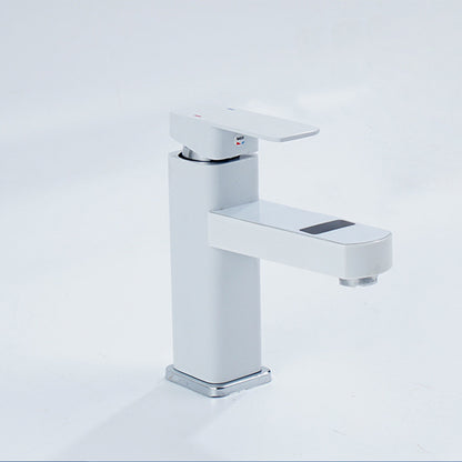 Contemporary Sink Faucet Digital Display Screen Solid Color Low Arc Sink Bathroom Faucet White 6.9" Clearhalo 'Bathroom Remodel & Bathroom Fixtures' 'Bathroom Sink Faucets' 'Bathroom Sinks & Faucet Components' 'bathroom_sink_faucets' 'Home Improvement' 'home_improvement' 'home_improvement_bathroom_sink_faucets' 6197162