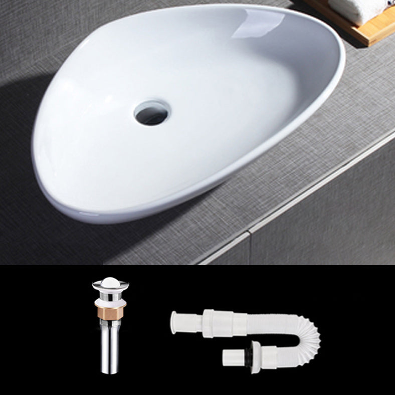 Modern Bathroom Sink Porcelain Pop-Up Drain Oval-Shape Vessel Sink (Faucet Not Included) Sink with Drainage Components Clearhalo 'Bathroom Remodel & Bathroom Fixtures' 'Bathroom Sinks & Faucet Components' 'Bathroom Sinks' 'bathroom_sink' 'Home Improvement' 'home_improvement' 'home_improvement_bathroom_sink' 6197570
