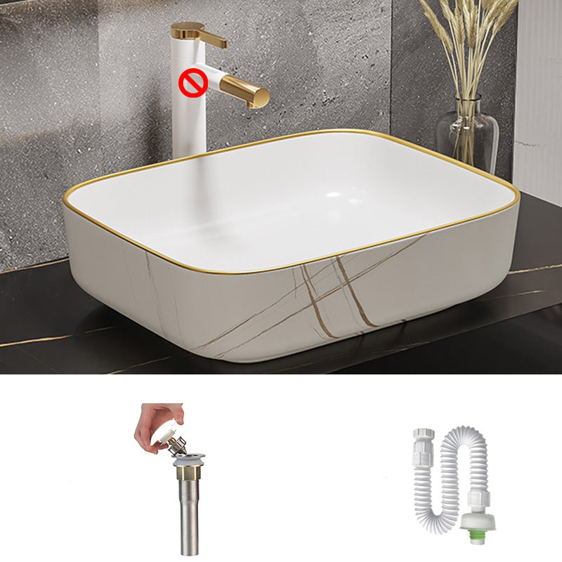 Modern Bathroom Sink Porcelain Pop-Up Drain Rectangular Vessel Bathroom Sink 19.7"L x 15.6"W x 5.5"H White Gold Clearhalo 'Bathroom Remodel & Bathroom Fixtures' 'Bathroom Sinks & Faucet Components' 'Bathroom Sinks' 'bathroom_sink' 'Home Improvement' 'home_improvement' 'home_improvement_bathroom_sink' 6197583