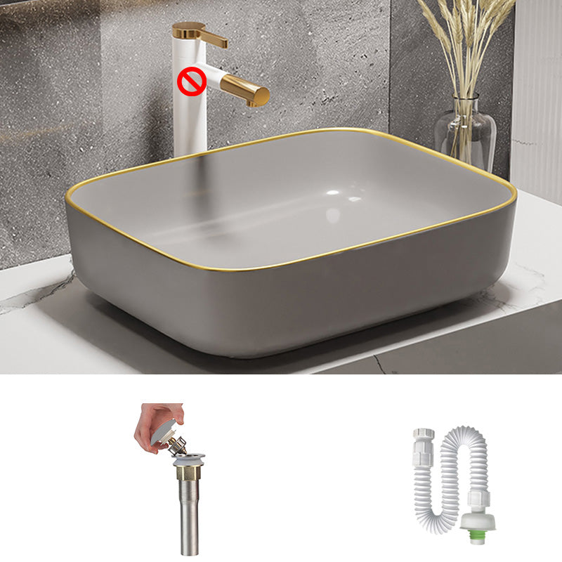 Modern Bathroom Sink Porcelain Pop-Up Drain Rectangular Vessel Bathroom Sink 19.7"L x 15.6"W x 5.5"H Grey Gold Clearhalo 'Bathroom Remodel & Bathroom Fixtures' 'Bathroom Sinks & Faucet Components' 'Bathroom Sinks' 'bathroom_sink' 'Home Improvement' 'home_improvement' 'home_improvement_bathroom_sink' 6197587
