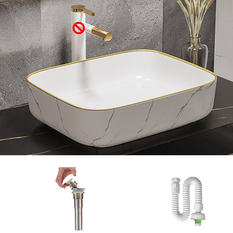 Modern Bathroom Sink Porcelain Pop-Up Drain Rectangular Vessel Bathroom Sink 19.7"L x 15.6"W x 5.5"H Gold-White Clearhalo 'Bathroom Remodel & Bathroom Fixtures' 'Bathroom Sinks & Faucet Components' 'Bathroom Sinks' 'bathroom_sink' 'Home Improvement' 'home_improvement' 'home_improvement_bathroom_sink' 6197590