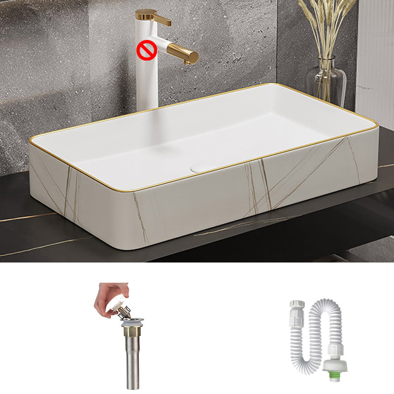 Modern Bathroom Sink Porcelain Pop-Up Drain Rectangular Vessel Bathroom Sink 24.4"L x 13.8"W x 4.3"H White Gold Clearhalo 'Bathroom Remodel & Bathroom Fixtures' 'Bathroom Sinks & Faucet Components' 'Bathroom Sinks' 'bathroom_sink' 'Home Improvement' 'home_improvement' 'home_improvement_bathroom_sink' 6197594