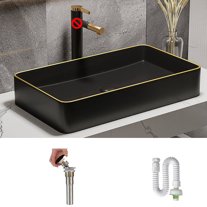 Modern Bathroom Sink Porcelain Pop-Up Drain Rectangular Vessel Bathroom Sink 24.4"L x 13.8"W x 4.3"H Black Gold Clearhalo 'Bathroom Remodel & Bathroom Fixtures' 'Bathroom Sinks & Faucet Components' 'Bathroom Sinks' 'bathroom_sink' 'Home Improvement' 'home_improvement' 'home_improvement_bathroom_sink' 6197596