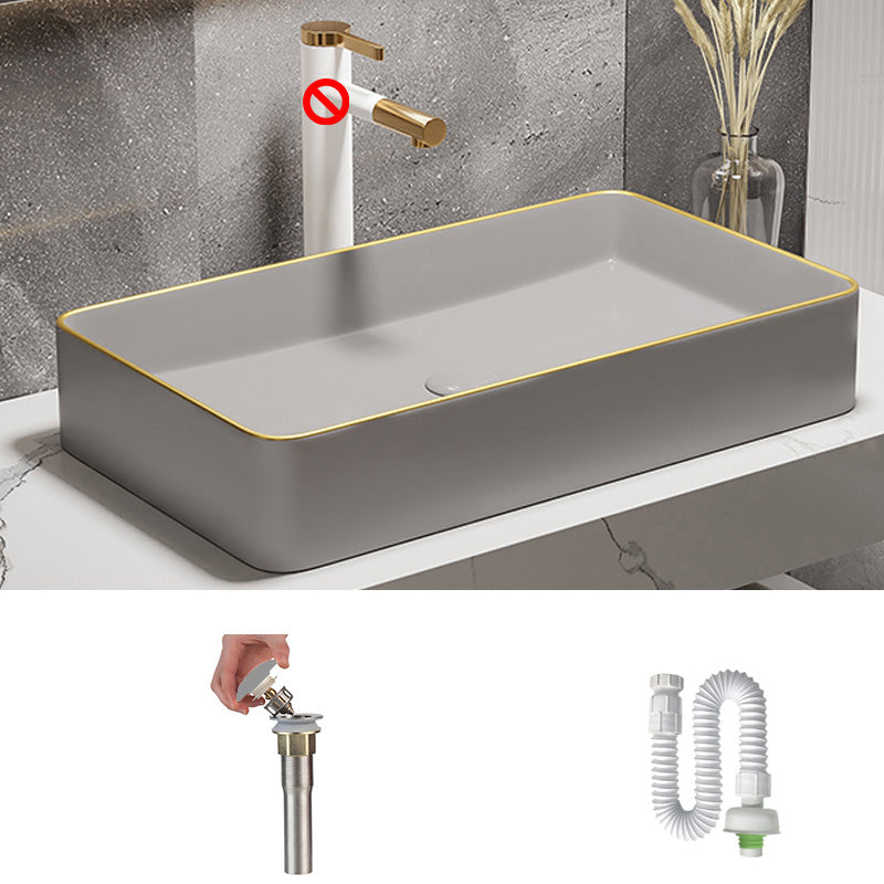Modern Bathroom Sink Porcelain Pop-Up Drain Rectangular Vessel Bathroom Sink 24.4"L x 13.8"W x 4.3"H Grey Gold Clearhalo 'Bathroom Remodel & Bathroom Fixtures' 'Bathroom Sinks & Faucet Components' 'Bathroom Sinks' 'bathroom_sink' 'Home Improvement' 'home_improvement' 'home_improvement_bathroom_sink' 6197597