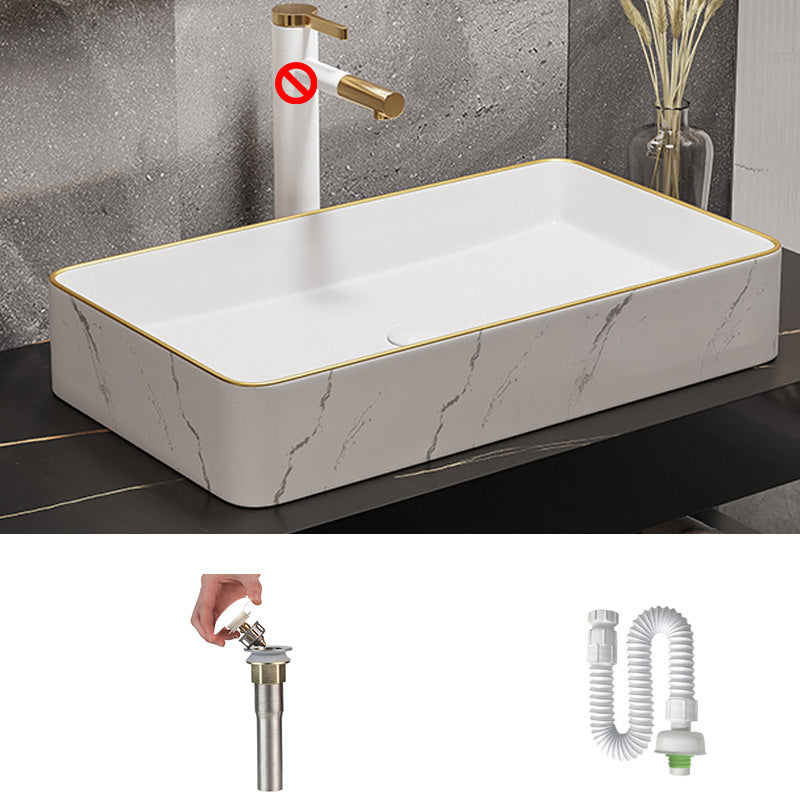 Modern Bathroom Sink Porcelain Pop-Up Drain Rectangular Vessel Bathroom Sink 24.4"L x 13.8"W x 4.3"H Gold-White Clearhalo 'Bathroom Remodel & Bathroom Fixtures' 'Bathroom Sinks & Faucet Components' 'Bathroom Sinks' 'bathroom_sink' 'Home Improvement' 'home_improvement' 'home_improvement_bathroom_sink' 6197599