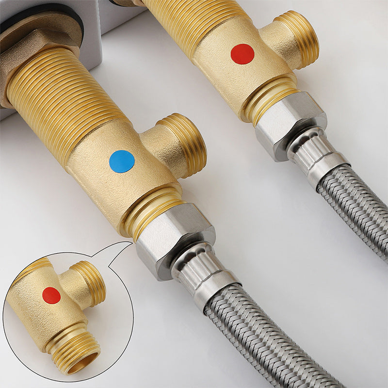 Wall Mounted Bathroom Faucet Knob Handle Waterfall Spout Faucet with LED Clearhalo 'Bathroom Remodel & Bathroom Fixtures' 'Bathroom Sink Faucets' 'Bathroom Sinks & Faucet Components' 'bathroom_sink_faucets' 'Home Improvement' 'home_improvement' 'home_improvement_bathroom_sink_faucets' 6197614