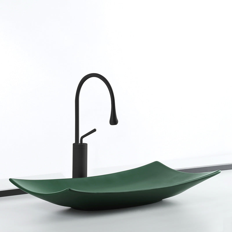 Modern Bathroom Sink Pop-Up Drain Porcelain Rectangular Vessel Lavatory Sink Green Gooseneck High Arc Sink with Faucet Clearhalo 'Bathroom Remodel & Bathroom Fixtures' 'Bathroom Sinks & Faucet Components' 'Bathroom Sinks' 'bathroom_sink' 'Home Improvement' 'home_improvement' 'home_improvement_bathroom_sink' 6203271