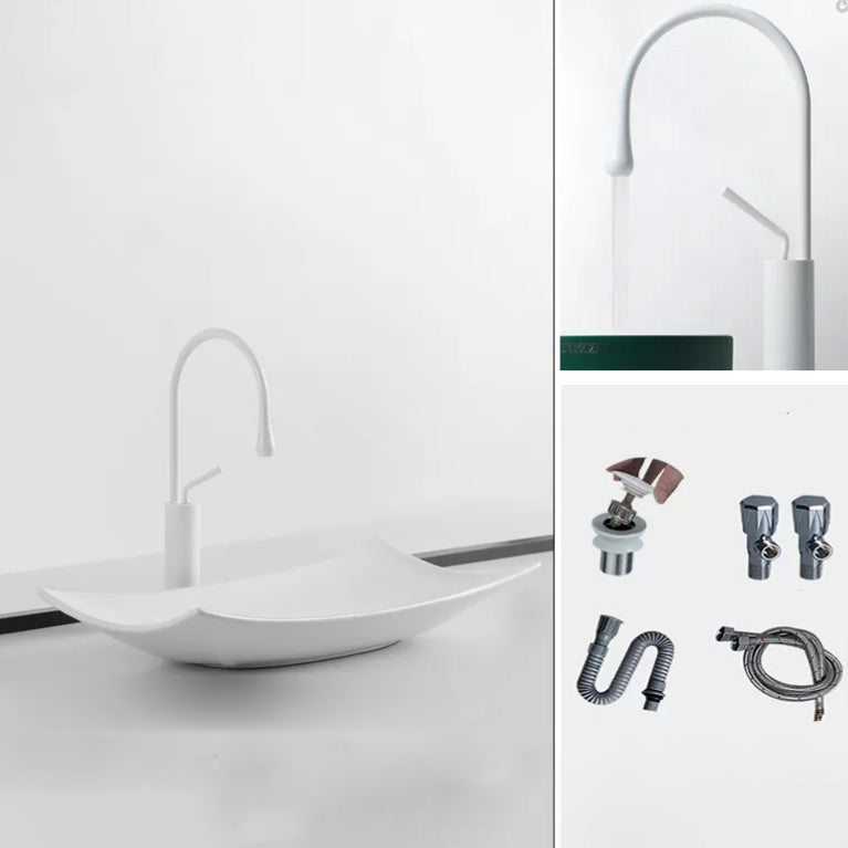 Modern Bathroom Sink Pop-Up Drain Porcelain Rectangular Vessel Lavatory Sink White Gooseneck High Arc Sink with Faucet Clearhalo 'Bathroom Remodel & Bathroom Fixtures' 'Bathroom Sinks & Faucet Components' 'Bathroom Sinks' 'bathroom_sink' 'Home Improvement' 'home_improvement' 'home_improvement_bathroom_sink' 6203278