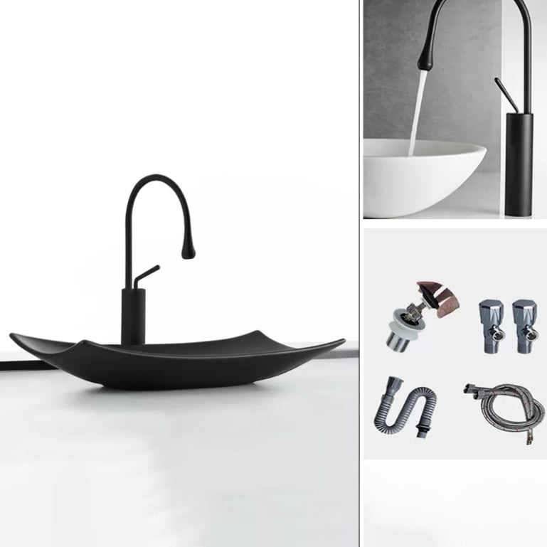Modern Bathroom Sink Pop-Up Drain Porcelain Rectangular Vessel Lavatory Sink Black Gooseneck High Arc Sink with Faucet Clearhalo 'Bathroom Remodel & Bathroom Fixtures' 'Bathroom Sinks & Faucet Components' 'Bathroom Sinks' 'bathroom_sink' 'Home Improvement' 'home_improvement' 'home_improvement_bathroom_sink' 6203280