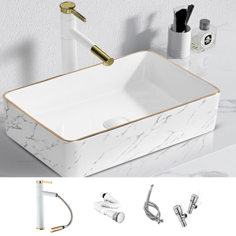 Contemporary Bathroom Sink Pop-Up Drain Porcelain Solid Color Rectangular Vessel 20"L x 13"W x 4"H Sink with Faucet Clearhalo 'Bathroom Remodel & Bathroom Fixtures' 'Bathroom Sinks & Faucet Components' 'Bathroom Sinks' 'bathroom_sink' 'Home Improvement' 'home_improvement' 'home_improvement_bathroom_sink' 6203465
