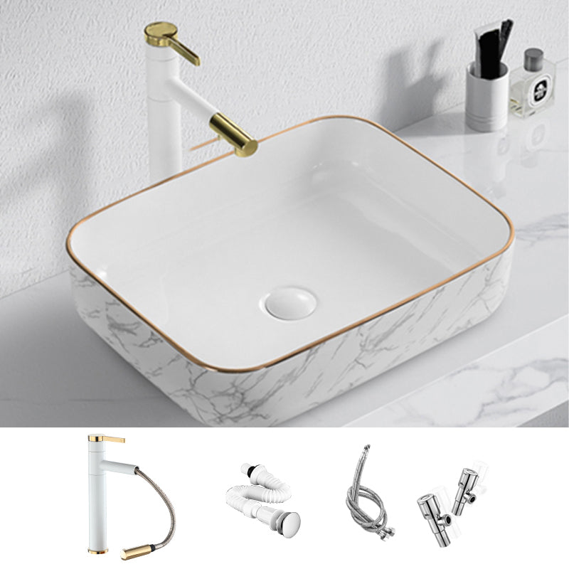 Contemporary Bathroom Sink Pop-Up Drain Porcelain Solid Color Rectangular Vessel 20"L x 15"W x 6"H Sink with Faucet Clearhalo 'Bathroom Remodel & Bathroom Fixtures' 'Bathroom Sinks & Faucet Components' 'Bathroom Sinks' 'bathroom_sink' 'Home Improvement' 'home_improvement' 'home_improvement_bathroom_sink' 6203467