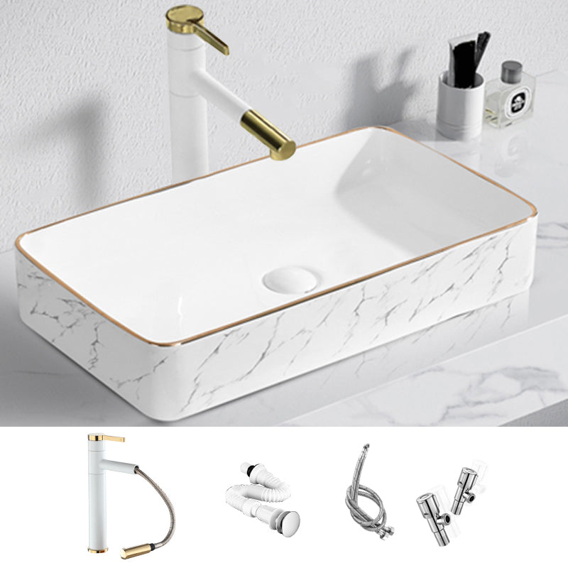 Contemporary Bathroom Sink Pop-Up Drain Porcelain Solid Color Rectangular Vessel 24"L x 13.4"W x 4.3"H Sink with Faucet Clearhalo 'Bathroom Remodel & Bathroom Fixtures' 'Bathroom Sinks & Faucet Components' 'Bathroom Sinks' 'bathroom_sink' 'Home Improvement' 'home_improvement' 'home_improvement_bathroom_sink' 6203469