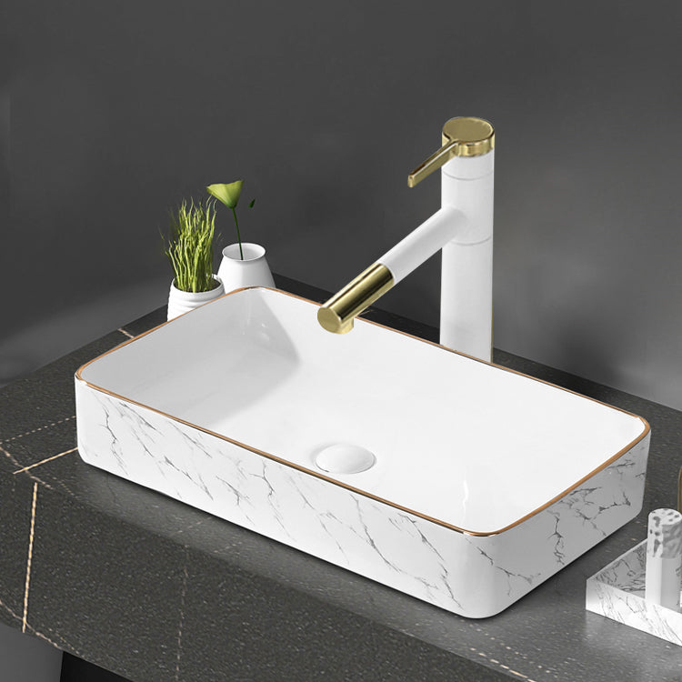 Contemporary Bathroom Sink Pop-Up Drain Porcelain Rectangular Vessel Bathroom Sink 24"L x 13.4"W x 4.3"H Sink with Faucet Clearhalo 'Bathroom Remodel & Bathroom Fixtures' 'Bathroom Sinks & Faucet Components' 'Bathroom Sinks' 'bathroom_sink' 'Home Improvement' 'home_improvement' 'home_improvement_bathroom_sink' 6203481