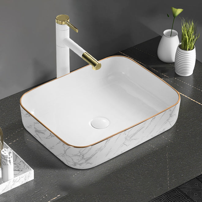Contemporary Bathroom Sink Pop-Up Drain Porcelain Rectangular Vessel Bathroom Sink Clearhalo 'Bathroom Remodel & Bathroom Fixtures' 'Bathroom Sinks & Faucet Components' 'Bathroom Sinks' 'bathroom_sink' 'Home Improvement' 'home_improvement' 'home_improvement_bathroom_sink' 6203484