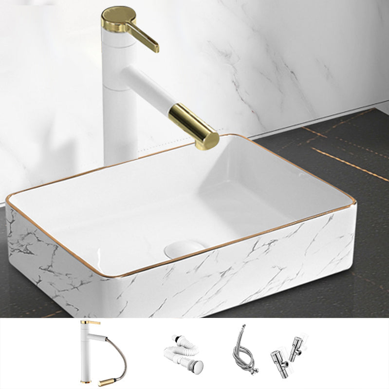 Contemporary Bathroom Sink Pop-Up Drain Porcelain Rectangular Vessel Bathroom Sink 20"L x 13"W x 4"H Sink with Faucet Clearhalo 'Bathroom Remodel & Bathroom Fixtures' 'Bathroom Sinks & Faucet Components' 'Bathroom Sinks' 'bathroom_sink' 'Home Improvement' 'home_improvement' 'home_improvement_bathroom_sink' 6203491