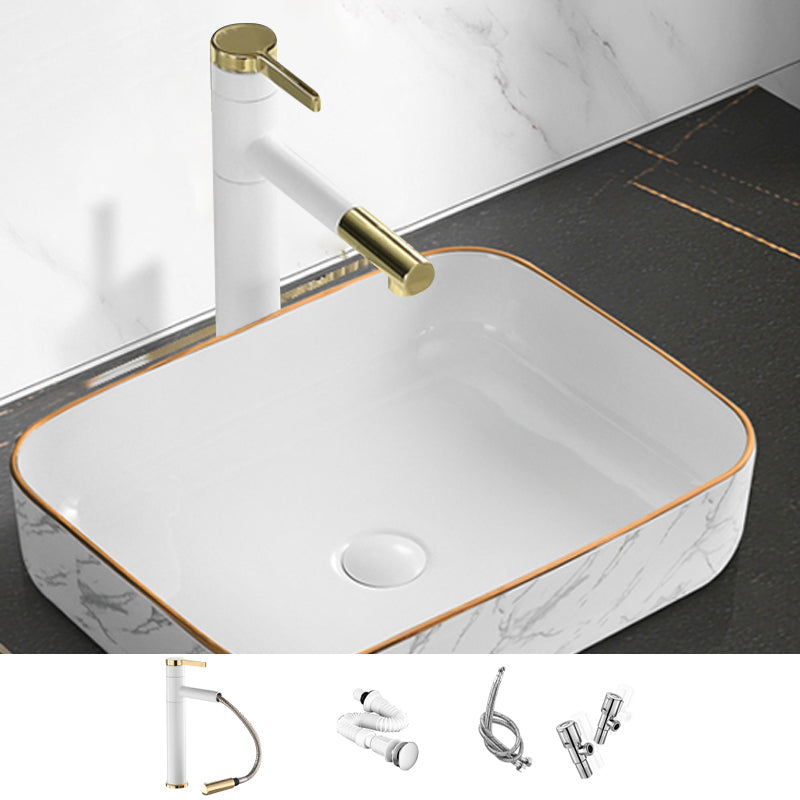 Contemporary Bathroom Sink Pop-Up Drain Porcelain Rectangular Vessel Bathroom Sink 20"L x 15"W x 6"H Sink with Faucet Clearhalo 'Bathroom Remodel & Bathroom Fixtures' 'Bathroom Sinks & Faucet Components' 'Bathroom Sinks' 'bathroom_sink' 'Home Improvement' 'home_improvement' 'home_improvement_bathroom_sink' 6203493