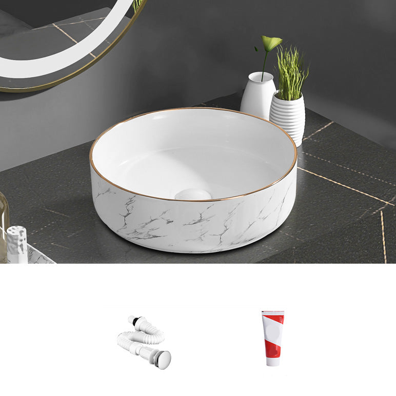Contemporary Bathroom Sink Pop-Up Drain Porcelain Oval-Shape Vessel Bathroom Sink 14.2"L x 14.2"W x 5.5"H Sink Clearhalo 'Bathroom Remodel & Bathroom Fixtures' 'Bathroom Sinks & Faucet Components' 'Bathroom Sinks' 'bathroom_sink' 'Home Improvement' 'home_improvement' 'home_improvement_bathroom_sink' 6206237