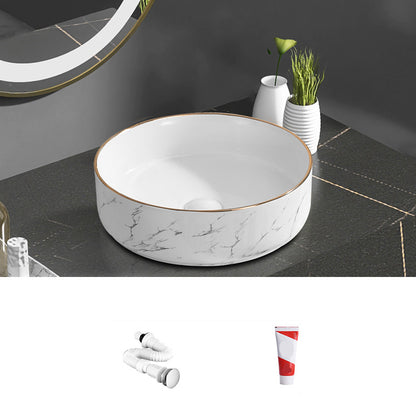 Contemporary Bathroom Sink Pop-Up Drain Porcelain Oval-Shape Vessel Bathroom Sink 14.2"L x 14.2"W x 5.5"H Sink Clearhalo 'Bathroom Remodel & Bathroom Fixtures' 'Bathroom Sinks & Faucet Components' 'Bathroom Sinks' 'bathroom_sink' 'Home Improvement' 'home_improvement' 'home_improvement_bathroom_sink' 6206237