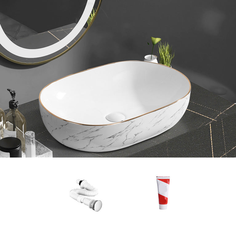 Contemporary Bathroom Sink Pop-Up Drain Porcelain Oval-Shape Vessel Bathroom Sink 23.6"L x 15.7"W x 5.1"H Sink Clearhalo 'Bathroom Remodel & Bathroom Fixtures' 'Bathroom Sinks & Faucet Components' 'Bathroom Sinks' 'bathroom_sink' 'Home Improvement' 'home_improvement' 'home_improvement_bathroom_sink' 6206240