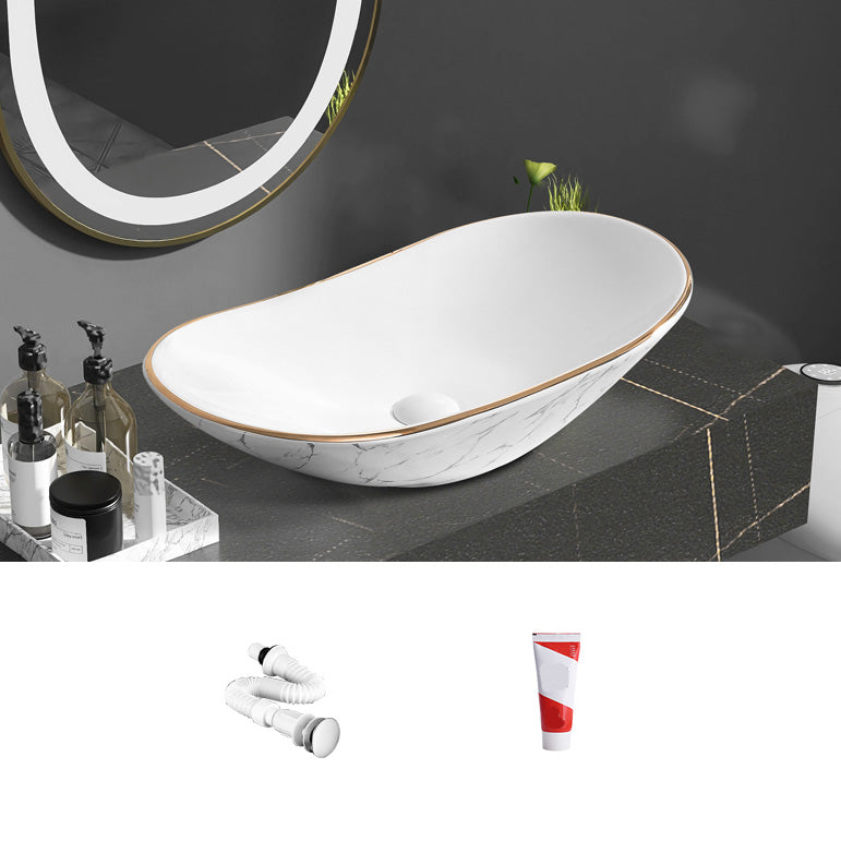 Contemporary Bathroom Sink Pop-Up Drain Porcelain Oval-Shape Vessel Bathroom Sink 24"L x 14.2"W x 6.3"H Sink Clearhalo 'Bathroom Remodel & Bathroom Fixtures' 'Bathroom Sinks & Faucet Components' 'Bathroom Sinks' 'bathroom_sink' 'Home Improvement' 'home_improvement' 'home_improvement_bathroom_sink' 6206242
