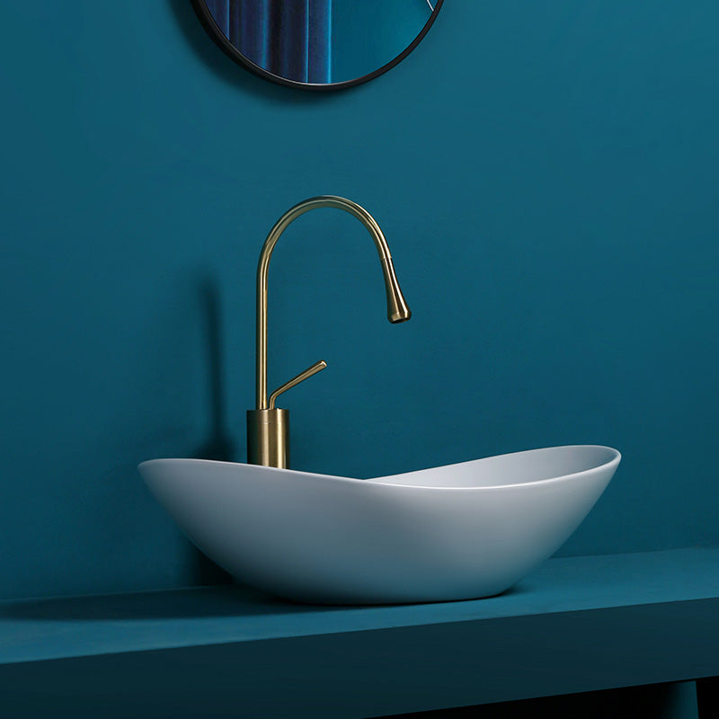 Contemporary Bathroom Sink Pop-Up Drain Porcelain Solid Color Oval-Shape Vessel Sink 20.9"L x 12.8"W x 5.9"H Sink with Faucet Gold Clearhalo 'Bathroom Remodel & Bathroom Fixtures' 'Bathroom Sinks & Faucet Components' 'Bathroom Sinks' 'bathroom_sink' 'Home Improvement' 'home_improvement' 'home_improvement_bathroom_sink' 6206257