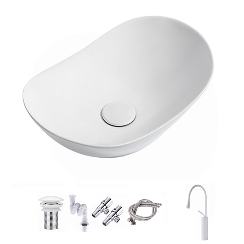Contemporary Bathroom Sink Pop-Up Drain Porcelain Solid Color Oval-Shape Vessel Sink 16.9"L x 11"W x 5.7"H Sink with Faucet White Clearhalo 'Bathroom Remodel & Bathroom Fixtures' 'Bathroom Sinks & Faucet Components' 'Bathroom Sinks' 'bathroom_sink' 'Home Improvement' 'home_improvement' 'home_improvement_bathroom_sink' 6206261