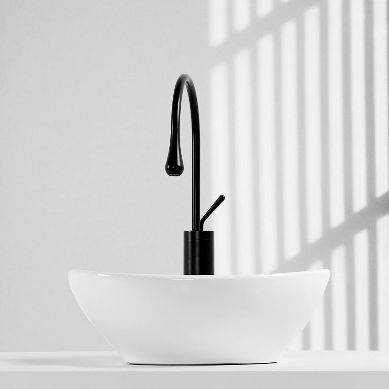 Contemporary Bathroom Sink Pop-Up Drain Porcelain Solid Color Oval-Shape Vessel Sink 16.9"L x 11"W x 5.7"H Sink with Faucet Black Clearhalo 'Bathroom Remodel & Bathroom Fixtures' 'Bathroom Sinks & Faucet Components' 'Bathroom Sinks' 'bathroom_sink' 'Home Improvement' 'home_improvement' 'home_improvement_bathroom_sink' 6206270