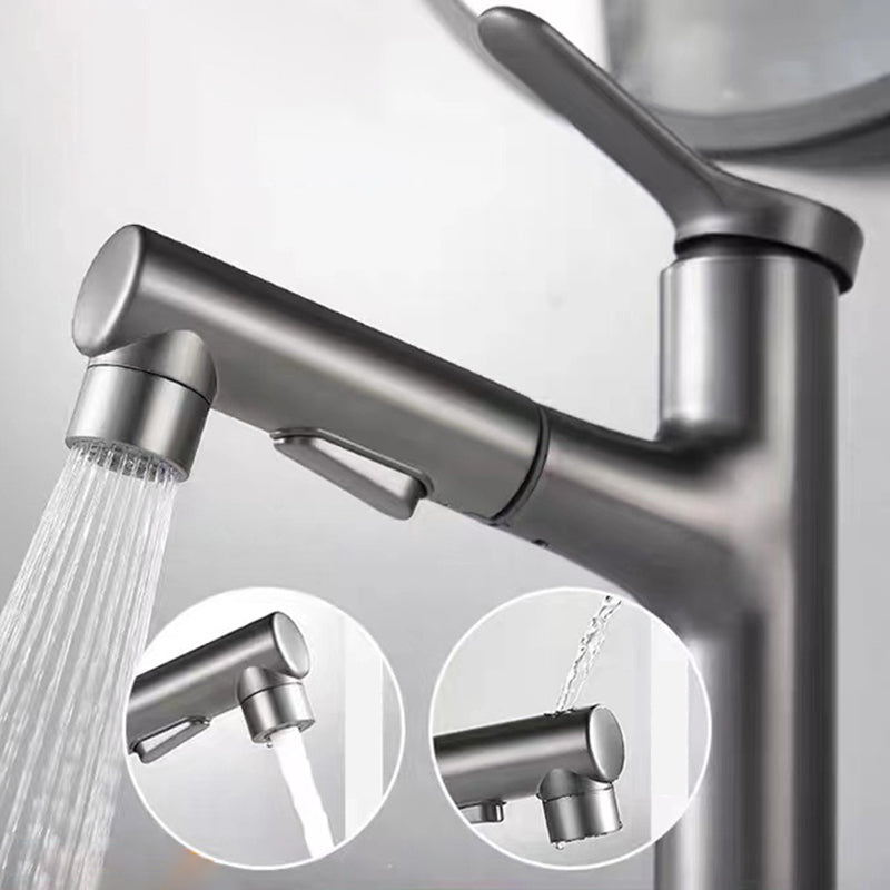Modern Style Retractable Vessel Faucet Single-handle Low Arc Copper Vessel Faucet Clearhalo 'Bathroom Remodel & Bathroom Fixtures' 'Bathroom Sink Faucets' 'Bathroom Sinks & Faucet Components' 'bathroom_sink_faucets' 'Home Improvement' 'home_improvement' 'home_improvement_bathroom_sink_faucets' 6206853