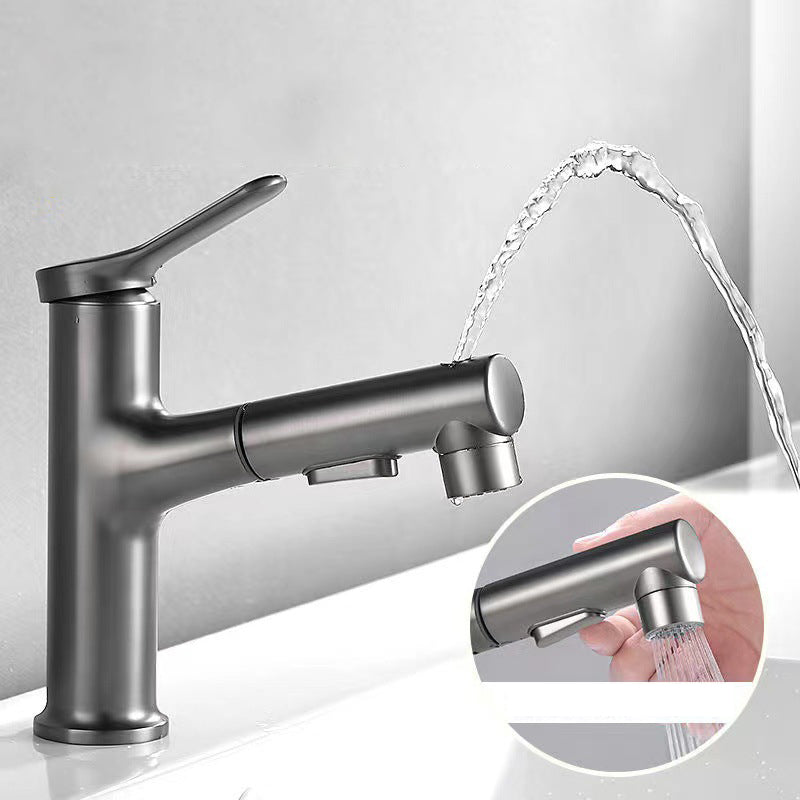 Modern Style Retractable Vessel Faucet Single-handle Low Arc Copper Vessel Faucet Clearhalo 'Bathroom Remodel & Bathroom Fixtures' 'Bathroom Sink Faucets' 'Bathroom Sinks & Faucet Components' 'bathroom_sink_faucets' 'Home Improvement' 'home_improvement' 'home_improvement_bathroom_sink_faucets' 6206854