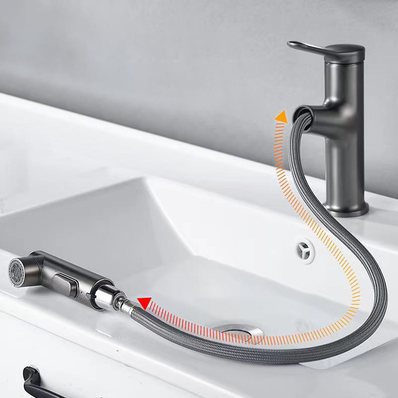 Modern Style Retractable Vessel Faucet Single-handle Low Arc Copper Vessel Faucet Clearhalo 'Bathroom Remodel & Bathroom Fixtures' 'Bathroom Sink Faucets' 'Bathroom Sinks & Faucet Components' 'bathroom_sink_faucets' 'Home Improvement' 'home_improvement' 'home_improvement_bathroom_sink_faucets' 6206856