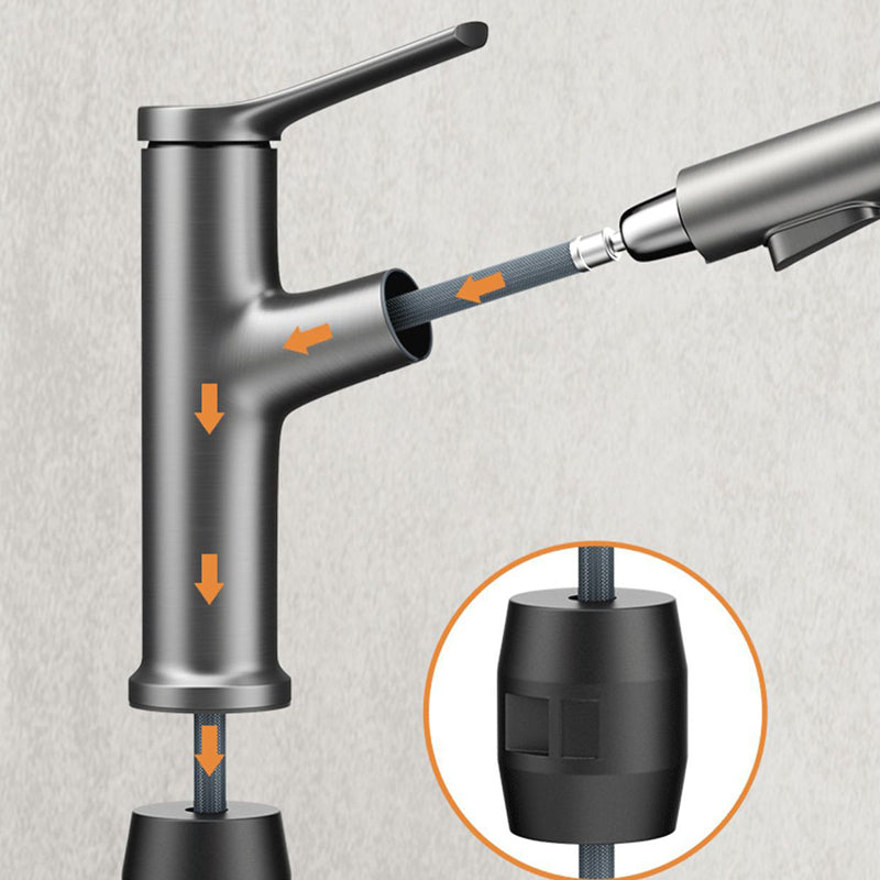 Modern Style Retractable Vessel Faucet Single-handle Low Arc Copper Vessel Faucet Clearhalo 'Bathroom Remodel & Bathroom Fixtures' 'Bathroom Sink Faucets' 'Bathroom Sinks & Faucet Components' 'bathroom_sink_faucets' 'Home Improvement' 'home_improvement' 'home_improvement_bathroom_sink_faucets' 6206865