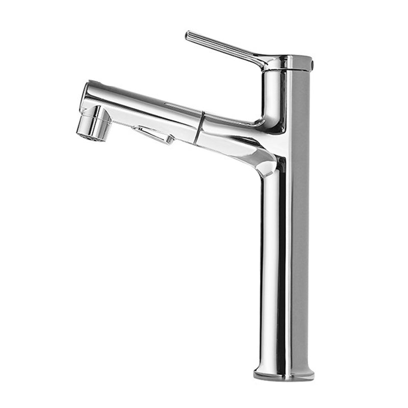 Modern Style Retractable Vessel Faucet Single-handle Low Arc Copper Vessel Faucet Silver 11" Clearhalo 'Bathroom Remodel & Bathroom Fixtures' 'Bathroom Sink Faucets' 'Bathroom Sinks & Faucet Components' 'bathroom_sink_faucets' 'Home Improvement' 'home_improvement' 'home_improvement_bathroom_sink_faucets' 6206870
