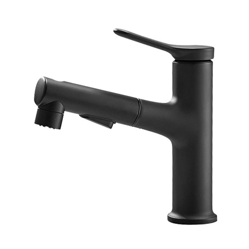 Modern Style Retractable Vessel Faucet Single-handle Low Arc Copper Vessel Faucet Black 7.1" Clearhalo 'Bathroom Remodel & Bathroom Fixtures' 'Bathroom Sink Faucets' 'Bathroom Sinks & Faucet Components' 'bathroom_sink_faucets' 'Home Improvement' 'home_improvement' 'home_improvement_bathroom_sink_faucets' 6206871