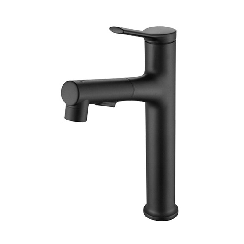 Modern Style Retractable Vessel Faucet Single-handle Low Arc Copper Vessel Faucet Black 11" Clearhalo 'Bathroom Remodel & Bathroom Fixtures' 'Bathroom Sink Faucets' 'Bathroom Sinks & Faucet Components' 'bathroom_sink_faucets' 'Home Improvement' 'home_improvement' 'home_improvement_bathroom_sink_faucets' 6206873