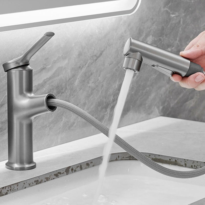 Modern Style Retractable Vessel Faucet Single-handle Low Arc Copper Vessel Faucet Clearhalo 'Bathroom Remodel & Bathroom Fixtures' 'Bathroom Sink Faucets' 'Bathroom Sinks & Faucet Components' 'bathroom_sink_faucets' 'Home Improvement' 'home_improvement' 'home_improvement_bathroom_sink_faucets' 6206874