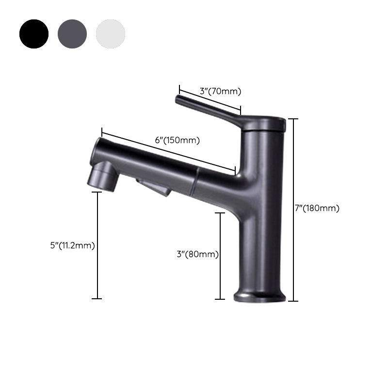 Modern Style Retractable Vessel Faucet Single-handle Low Arc Copper Vessel Faucet Clearhalo 'Bathroom Remodel & Bathroom Fixtures' 'Bathroom Sink Faucets' 'Bathroom Sinks & Faucet Components' 'bathroom_sink_faucets' 'Home Improvement' 'home_improvement' 'home_improvement_bathroom_sink_faucets' 6206875