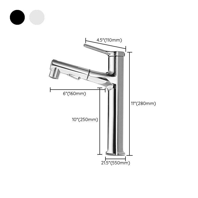 Modern Style Retractable Vessel Faucet Single-handle Low Arc Copper Vessel Faucet Clearhalo 'Bathroom Remodel & Bathroom Fixtures' 'Bathroom Sink Faucets' 'Bathroom Sinks & Faucet Components' 'bathroom_sink_faucets' 'Home Improvement' 'home_improvement' 'home_improvement_bathroom_sink_faucets' 6206876