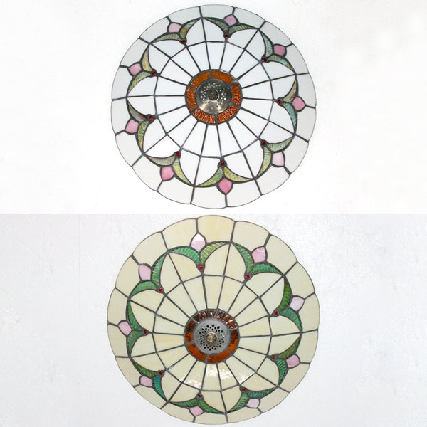 Magnolia Flush Ceiling Light Tiffany Loft Stained Glass Flush Mount Light in Yellow/Blue/Clear/Light Green/Light Yellow/Purplish Blue/Dark Green for Bedroom Clearhalo 'Ceiling Lights' 'Close To Ceiling Lights' 'Close to ceiling' 'Flush mount' Lighting' 62112
