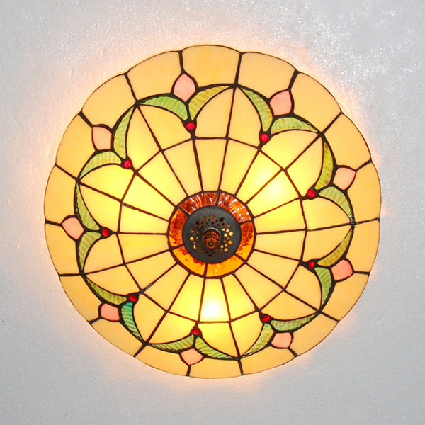 Magnolia Flush Ceiling Light Tiffany Loft Stained Glass Flush Mount Light in Yellow/Blue/Clear/Light Green/Light Yellow/Purplish Blue/Dark Green for Bedroom - Clearhalo - 'Ceiling Lights' - 'Close To Ceiling Lights' - 'Close to ceiling' - 'Flush mount' - Lighting' - 62115